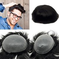 Toupee Hair Wigs For Men Double Knotted Skin PU Base 100% Remy Human Hair Replacement Single Split Knot Toupee 8X10 Lightinthebox - thumbnail