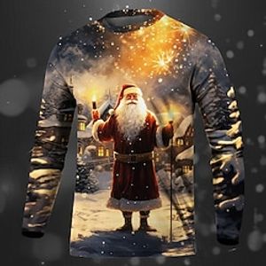 Graphic Santa Claus Fashion Designer Casual Men's 3D Print T shirt Tee Sports Outdoor Holiday Going out Christmas T shirt Yellow Red Blue Long Sleeve Crew Neck Shirt Spring   Fall Clothing Apparel S Lightinthebox