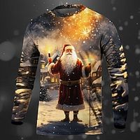 Graphic Santa Claus Fashion Designer Casual Men's 3D Print T shirt Tee Sports Outdoor Holiday Going out Christmas T shirt Yellow Red Blue Long Sleeve Crew Neck Shirt Spring   Fall Clothing Apparel S Lightinthebox - thumbnail