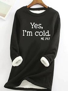 Casual Letter Print Plush Crew Neck Warm Long Sleeve Sweatshirt