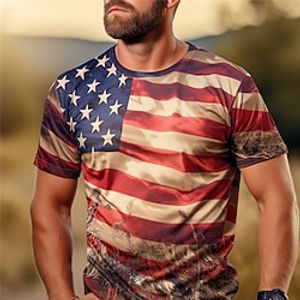 Graphic American Flag Daily Designer Casual Men's 3D Print T shirt Tee Sports Outdoor Holiday Going out T shirt Red  White Short Sleeve Crew Neck Shirt Spring  Summer Clothing Apparel S M L XL 2XL Lightinthebox