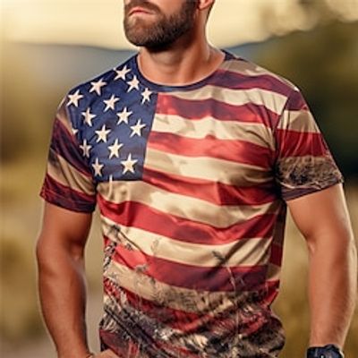 Graphic American Flag Daily Designer Casual Men's 3D Print T shirt Tee Sports Outdoor Holiday Going out T shirt Red  White Short Sleeve Crew Neck Shirt Spring  Summer Clothing Apparel S M L XL 2XL Lightinthebox
