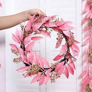 Pink Wreath Simulated Chrysanthemum Leaf Grass Wild Mulberry Yellow Skin Money Willow wreath Suitable for Wedding Home Restaurant Outdoor Activities Garden Landscape Office Handmade DIY Decoration Lightinthebox