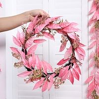 Pink Wreath Simulated Chrysanthemum Leaf Grass Wild Mulberry Yellow Skin Money Willow wreath Suitable for Wedding Home Restaurant Outdoor Activities Garden Landscape Office Handmade DIY Decoration Lightinthebox - thumbnail