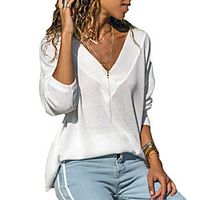 Women's Blouse Plain Patchwork V Neck Casual Vintage Tops Green Blue White Lightinthebox - thumbnail