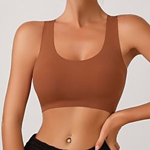 Women's Bras  Bralettes Wireless Sports Bras Fixed Straps Sheer Bra Full Coverage Solid Color Scoop Neck Micro-elastic Yoga Breathable Sport Date Casual / Daily Brown miniinthebox