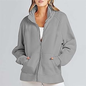 Women's Hoodie Jacket Winter Zip up Drawstring Sweatshirt Fall Windproof Warm Stand Collar Fashion Daily Outerwear Long Sleeve Winter Grey Blue Black Lightinthebox