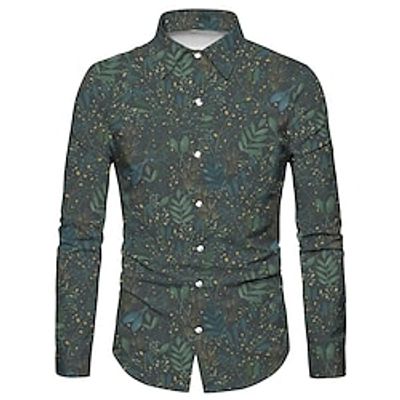 Men's Shirt Floral Graphic Prints Turndown Light Purple Gray 3D Print Outdoor Street Long Sleeve Button-Down Print Clothing Apparel Fashion Designer Casual Soft Lightinthebox