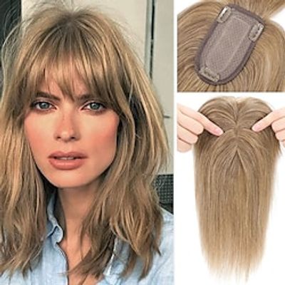 100% Human Hair Extensions 120% Density Silk Base Top Hairpiece Clip In On Hair Topper With Bangs For Women Hand-made Top Hair Piece Middle Part With Thinning Hair #27 Dark Blonde Lightinthebox 100% Human Hair Extensions 120% Density Silk Base Top Hairpiece Clip In On Hair Topper With Bangs For Women Hand-made Top Hair Piece Middle Part With Thinning Hair #27 Dark Blonde Lightinthebox