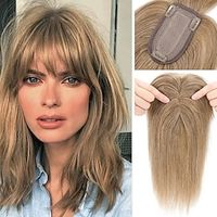 100% Human Hair Extensions 120% Density Silk Base Top Hairpiece Clip In On Hair Topper With Bangs For Women Hand-made Top Hair Piece Middle Part With Thinning Hair #27 Dark Blonde Lightinthebox - thumbnail