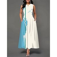Women's Work Dress Semi Formal Dress Fashion Maxi Dress Hollow Out Print Crew Neck Sleeveless Print Regular Fit Sky Blue Summer Spring S M L XL XXL Lightinthebox - thumbnail