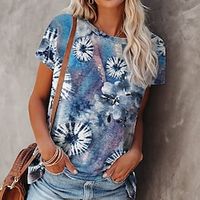 Women's Floral Theme Painting T shirt Floral Print Round Neck Basic Tops Green Blue Purple / 3D Print miniinthebox - thumbnail