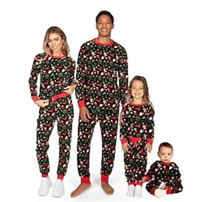Family Christmas Pajamas Graphic Home Print Black Long Sleeve Mommy And Me Outfits Active Matching Outfits miniinthebox