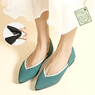 Women's Flats Plus Size Flyknit Shoes Outdoor Work Daily Flat Heel Pointed Toe Classic Casual Comfort Walking Tissage Volant Loafer Almond Leopard Black  Beige Lightinthebox