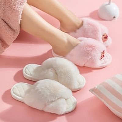 Pvc Winter Slippers Plush Cross Floor Cotton Slippers Indoor Home Warmth Plush Slippers Lightinthebox