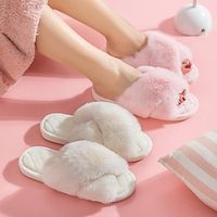 Pvc Winter Slippers Plush Cross Floor Cotton Slippers Indoor Home Warmth Plush Slippers Lightinthebox - thumbnail