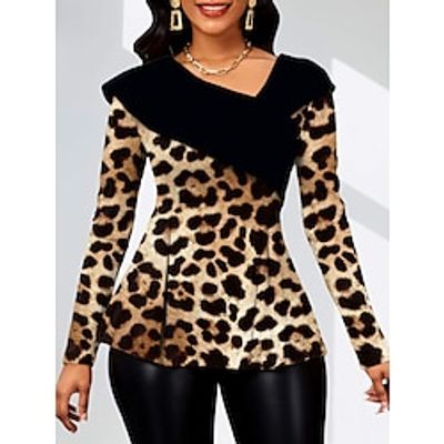 Women's Shirt Blouse Leopard Brown Print Flowing tunic Long Sleeve Casual Fashion V Neck Regular Fit Spring Fall Lightinthebox Women's Shirt Blouse Leopard Brown Print Flowing tunic Long Sleeve Casual Fashion V Neck Regular Fit Spring Fall Lightinthebox
