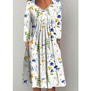 Women's A Line Dress Knee Length Dress White 34 Length Sleeve Floral Ruched Print Spring Summer V Neck Elegant Modern 2022 S M L XL 2XL 3XL Lightinthebox