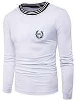 Striped Round Neck Embroidery Patch Pocket T-Shirt - thumbnail