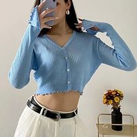 Women's Cardigan Sweater Jumper Knit Knitted Pure Color V Neck Stylish Casual Outdoor Holiday Spring Summer Blue Purple One-Size  Long Sleeve  Regular Fit  Beach Lightinthebox - thumbnail