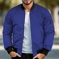 Dot Abstract Men's Bomber Jacket Coat Sports  Outdoor Daily Wear Going out Fall  Winter Standing Collar Long Sleeve White Blue Green S M L Polyester Denim Weaving Jacket Lightinthebox - thumbnail