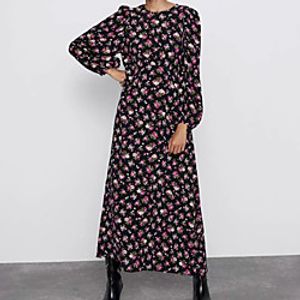A-Line Mermaid  Trumpet Elegant Bohemian Holiday Dress Jewel Neck Long Sleeve Ankle Length Chiffon Jersey with Pattern  Print 2021 Lightinthebox