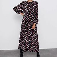 A-Line Mermaid  Trumpet Elegant Bohemian Holiday Dress Jewel Neck Long Sleeve Ankle Length Chiffon Jersey with Pattern  Print 2021 Lightinthebox - thumbnail