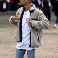 Men's Sweatshirt Fuzzy Sherpa Full Zip Sweatshirt Black Brown Gray Standing Collar Color Block Pocket Sports  Outdoor Daily Holiday Vintage Streetwear Casual Fall  Winter Clothing Apparel Hoodies Lightinthebox - thumbnail