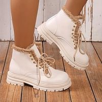 Women's Boots Combat Boots Lace Up Boots Party Outdoor Daily Fleece Lined Booties Ankle Boots Chunky Heel Round Toe Punk Fashion Gothic PU Lace-up Solid Color Black Beige miniinthebox - thumbnail