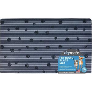 Drymate Pet Bowl Placemat Grey Stripe / Black Paw 12 x 20 inch/30 cm x 50 cm