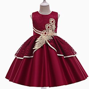 Kids Little Girls' Dress Jacquard Birthday Party Layered Wine Dusty Rose Gold Above Knee Sleeveless Flower Cute Dresses Children's Day All Seasons Slim 3-8 Years miniinthebox