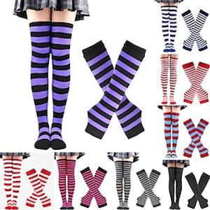 2PCS Over Knee Striped Socks and Long Arm Warm Gloves Set Christmas Socks Women's Y2K Retro Xmas Accessories miniinthebox