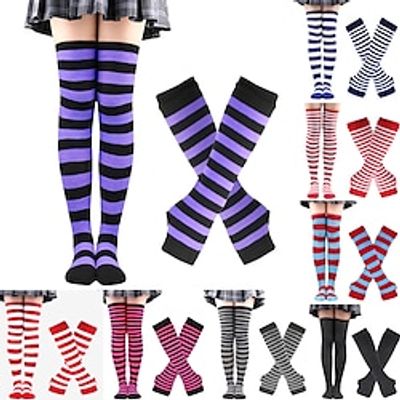 2PCS Over Knee Striped Socks and Long Arm Warm Gloves Set Christmas Socks Women's Y2K Retro Xmas Accessories Lightinthebox