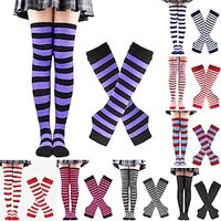 2PCS Over Knee Striped Socks and Long Arm Warm Gloves Set Christmas Socks Women's Y2K Retro Xmas Accessories miniinthebox - thumbnail