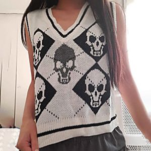 Women's Vest Knitted Abstract Stylish Casual Soft Sleeveless Sweater Cardigans V Neck Fall Spring Purple Black Orange miniinthebox