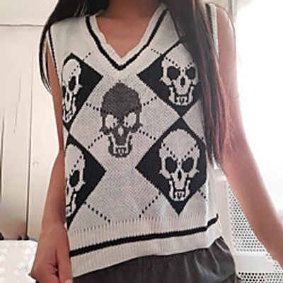 Women's Vest Knitted Abstract Stylish Casual Soft Sleeveless Sweater Cardigans V Neck Fall Spring Purple Black Orange miniinthebox