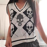 Women's Vest Knitted Abstract Stylish Casual Soft Sleeveless Sweater Cardigans V Neck Fall Spring Purple Black Orange miniinthebox - thumbnail