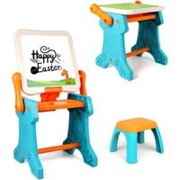 Little Story Double Sided 2 - In - 1 Blocks Table & Magnetic Learning Board Set With Chair - Multicolor LS_2IN1BTS&DB_BU