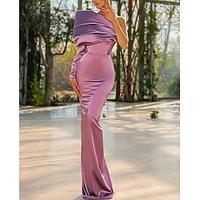 Sheath / Column Evening Gown Elegant Dress Formal Prom Floor Length Sleeveless One Shoulder Satin with Pleats 2024 Lightinthebox