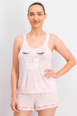 Womens s Let Me Sleep Babydoll 2-Piece Pajama Set Pink Womens s Let Me Sleep Babydoll 2-Piece Pajama Set Pink