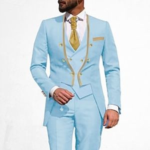 Light Blue Black Cream Men's Wedding Party Suits Solid Colored 3 Piece Tailored Fit Double Breasted Six-buttons 2023 miniinthebox