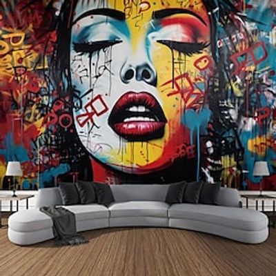 Graffiti Woman Lip Hanging Tapestry Wall Art Large Tapestry Mural Decor Photograph Backdrop Blanket Curtain Home Bedroom Living Room Decoration miniinthebox