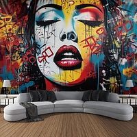 Graffiti Woman Lip Hanging Tapestry Wall Art Large Tapestry Mural Decor Photograph Backdrop Blanket Curtain Home Bedroom Living Room Decoration miniinthebox - thumbnail