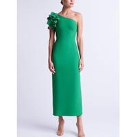 Sheath / Column Cocktail Dresses Elegant Dress Semi Formal Ankle Length Sleeveless One Shoulder Fall Wedding Guest Stretch Crepe with Ruffles 2024 Lightinthebox