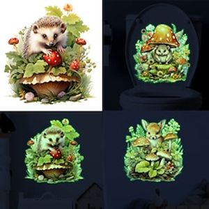 Cartoon Toilet Sticker, Hedgehog Flower Mushroom Bathroom Toilet Sticker, Home Decoration Wall Sticker, Luminous Sticker, Self-adhesive Decal miniinthebox