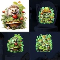 Cartoon Toilet Sticker, Hedgehog Flower Mushroom Bathroom Toilet Sticker, Home Decoration Wall Sticker, Luminous Sticker, Self-adhesive Decal miniinthebox - thumbnail