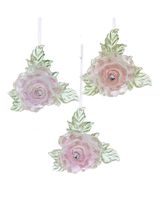 Homesmiths Christmas 3.4 inch Pink Rose with Flower plus Glitter Assorted 1 Piece