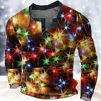 Graphic Lanterns Fashion Designer Casual Men's 3D Print Henley Shirt Waffle T Shirt Sports Outdoor Holiday Festival Christmas T shirt Yellow Red  White Long Sleeve Henley Shirt Spring   Fall Lightinthebox - thumbnail