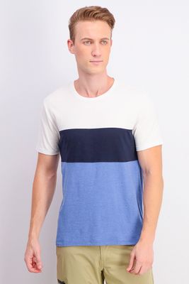 Mens Crew Neck Color Block T-Shirt White/Navy/Blue Mens Crew Neck Color Block T-Shirt White/Navy/Blue