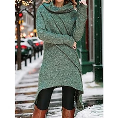 Women's Casual Dress Winter Dress Plain Dress Mini Dress Asymmetrical Daily Date Going out Fashion Modern Cowl Neck Long Sleeve 2023 Regular Fit Green Color S M L XL XXL Size Lightinthebox